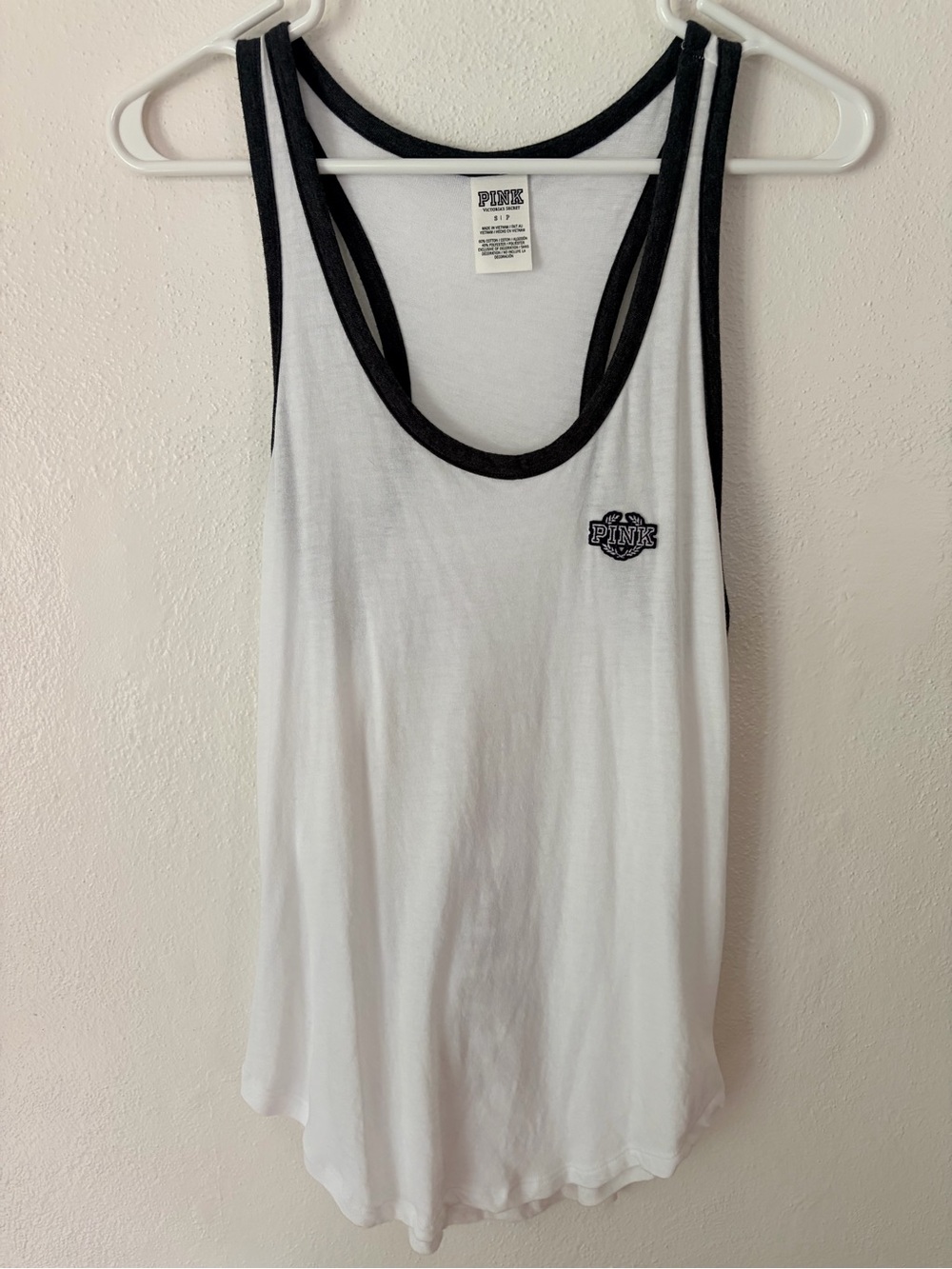 PINK Victoria's Secret White Tank with Black Trim and Logo